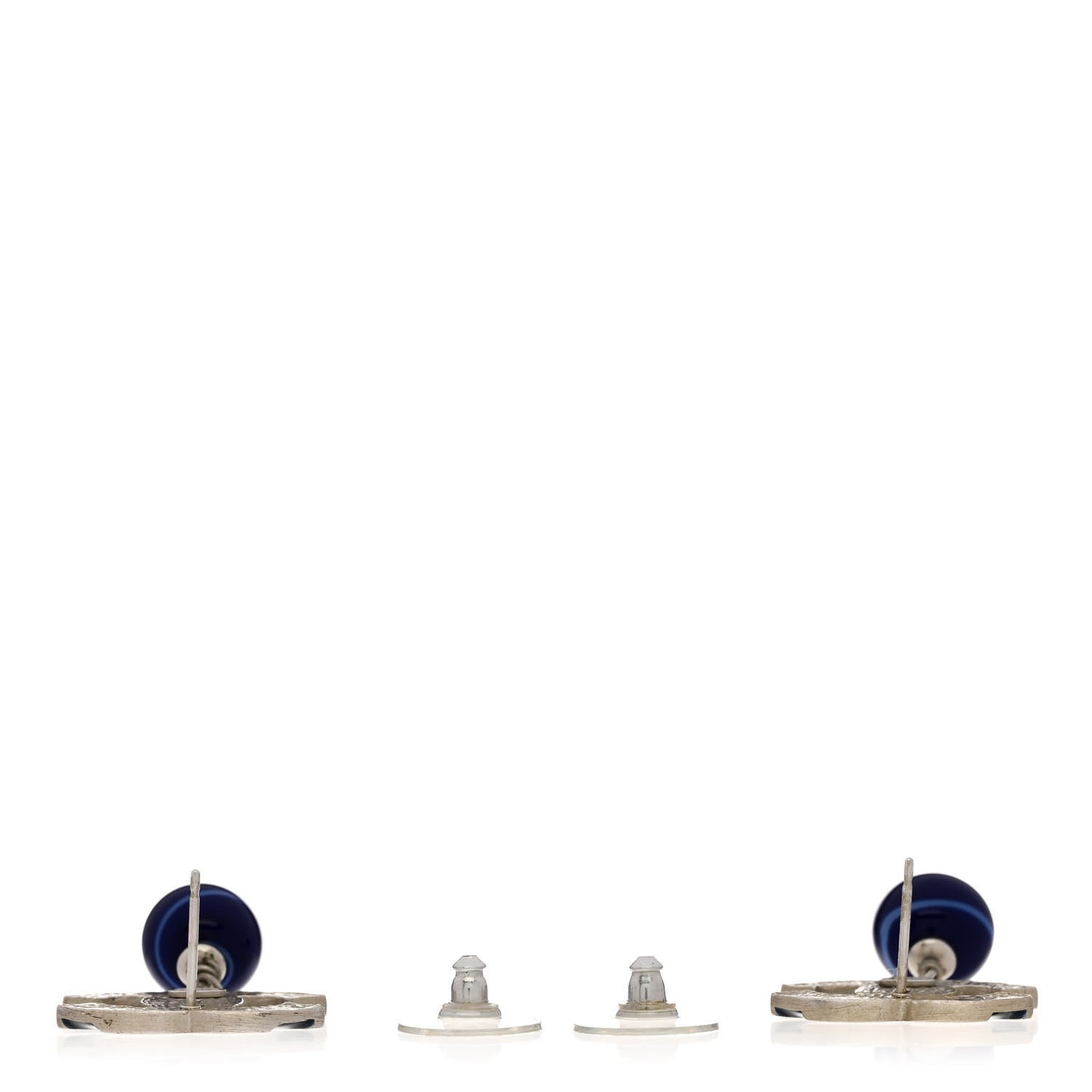 Enamel CC Bead Drop Earrings Blue Silver