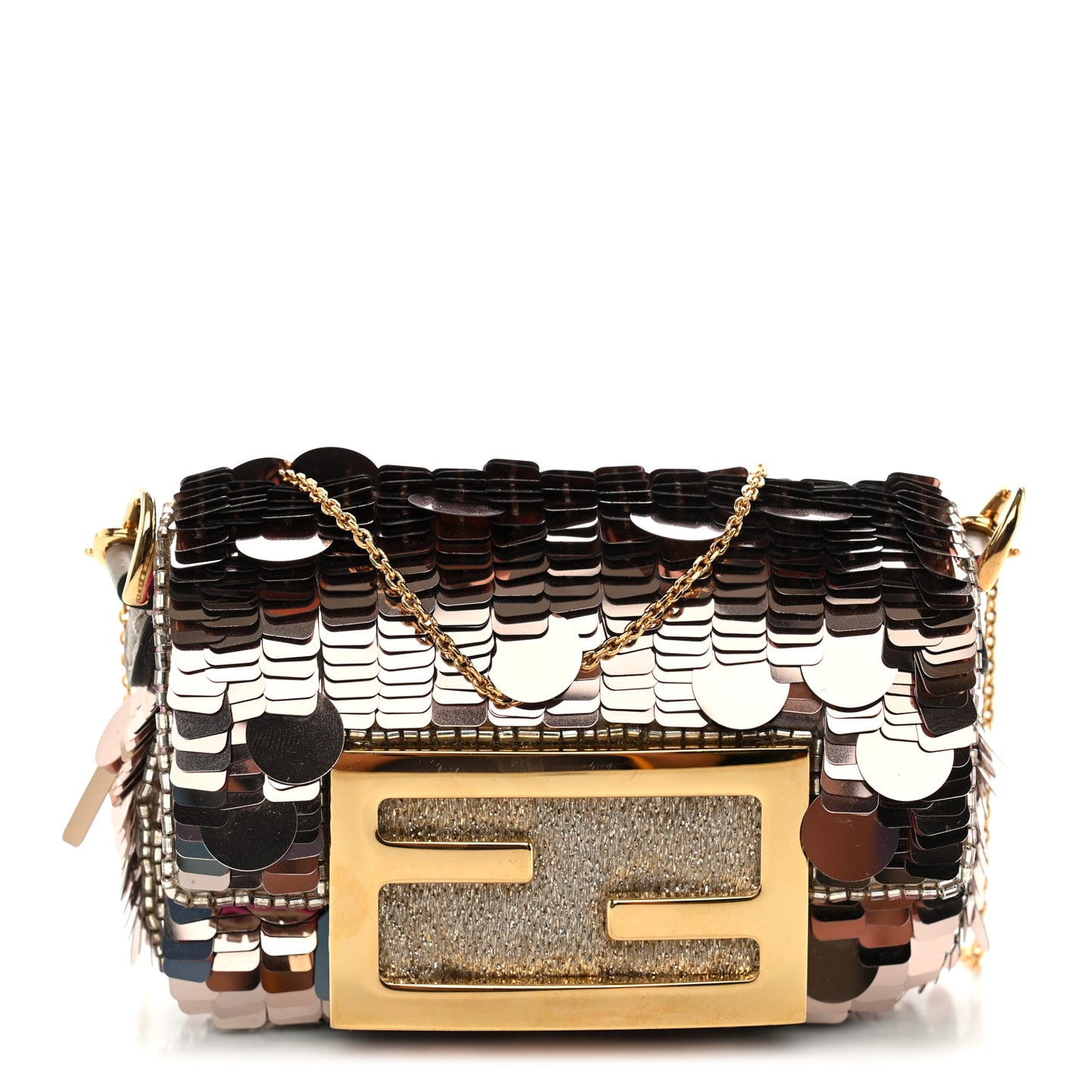Sequin Paillettes Shiny Nappa Sex and the City Nano Maxi Buckle Baguette Charm Tortora