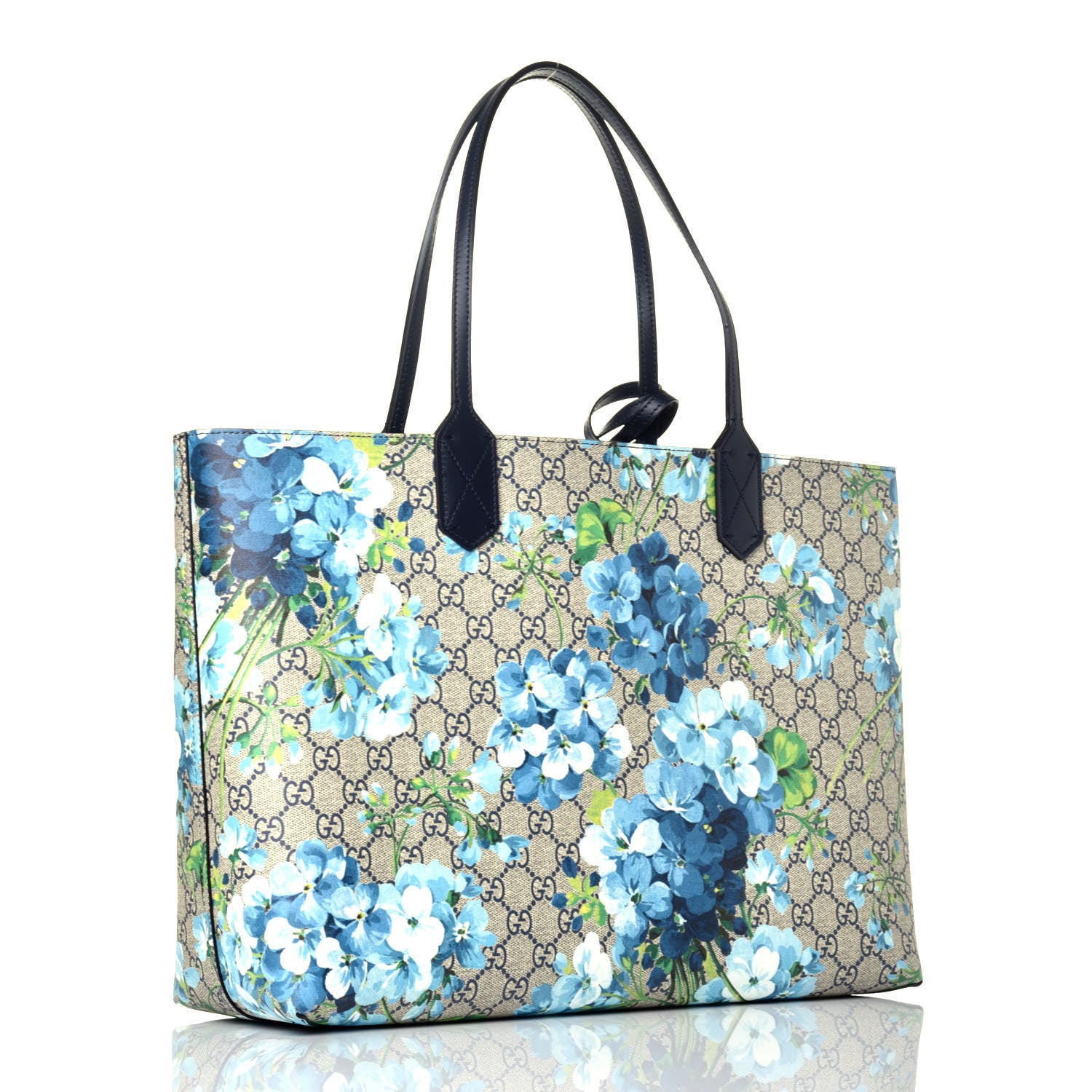 Gucci GG Supreme Monogram Blooms Medium Reversible Tote Beige Blue Navy 5 of 16