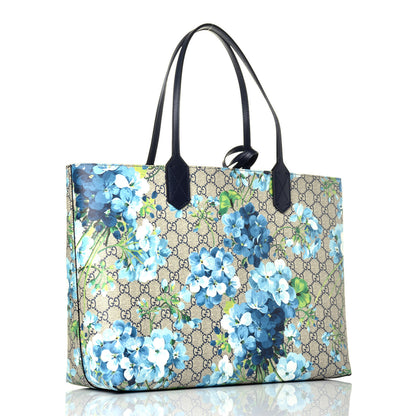 Gucci GG Supreme Monogram Blooms Medium Reversible Tote Beige Blue Navy 5 of 16