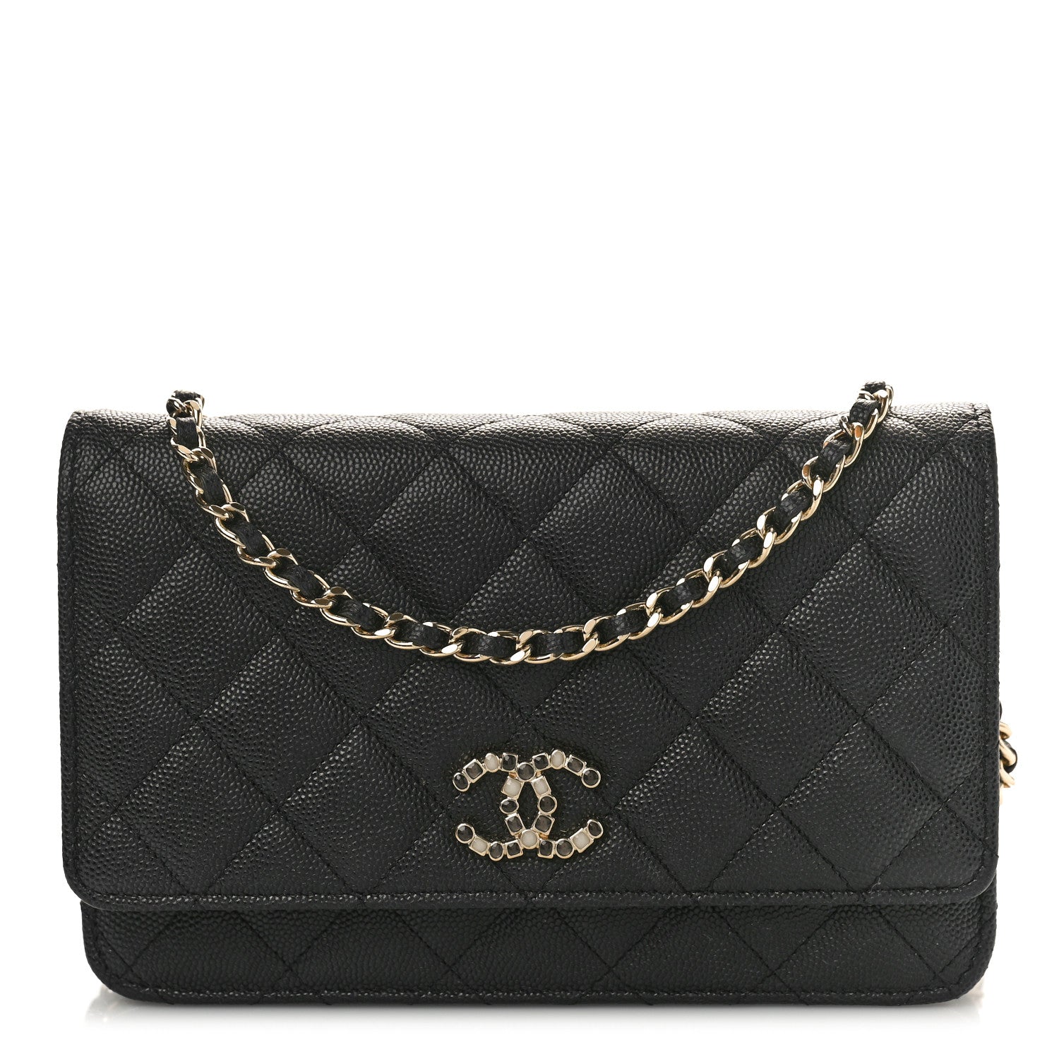 Chanel Shiny Caviar Quilted Enamel CC Wallet On Chain WOC Black 1 of 9