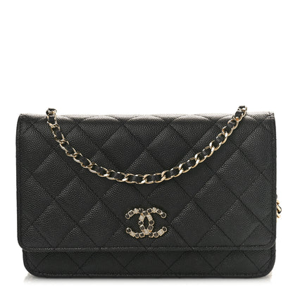 Chanel Shiny Caviar Quilted Enamel CC Wallet On Chain WOC Black 1 of 9