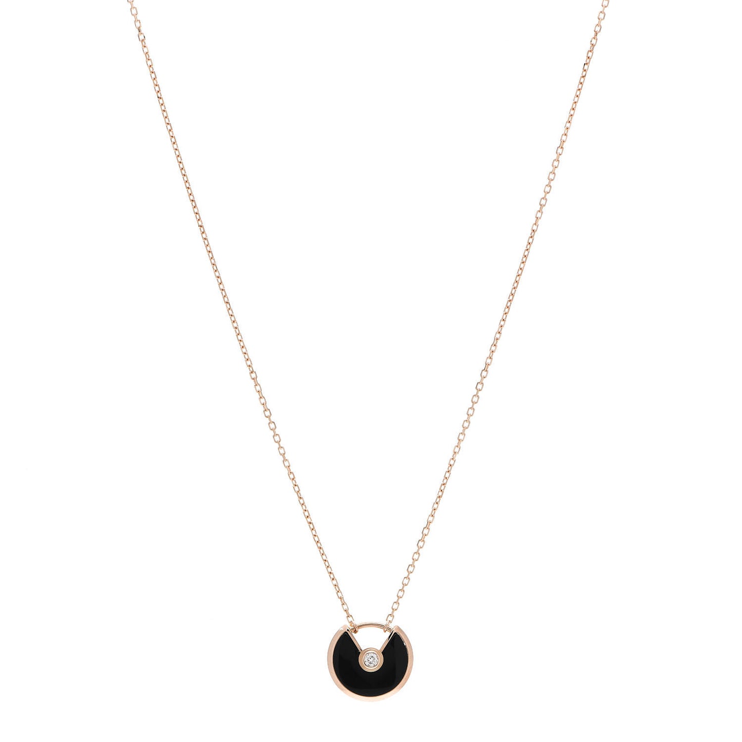 18K Pink Gold Diamond Black Onyx XS Amulette de Cartier Pendant Necklace