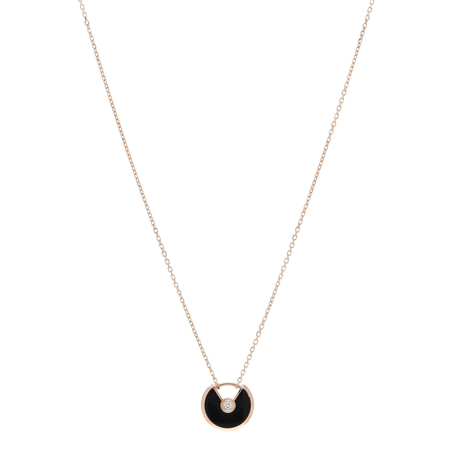 Cartier 18K Pink Gold Diamond Black Onyx XS Amulette de Cartier Pendant Necklace 1 of 6