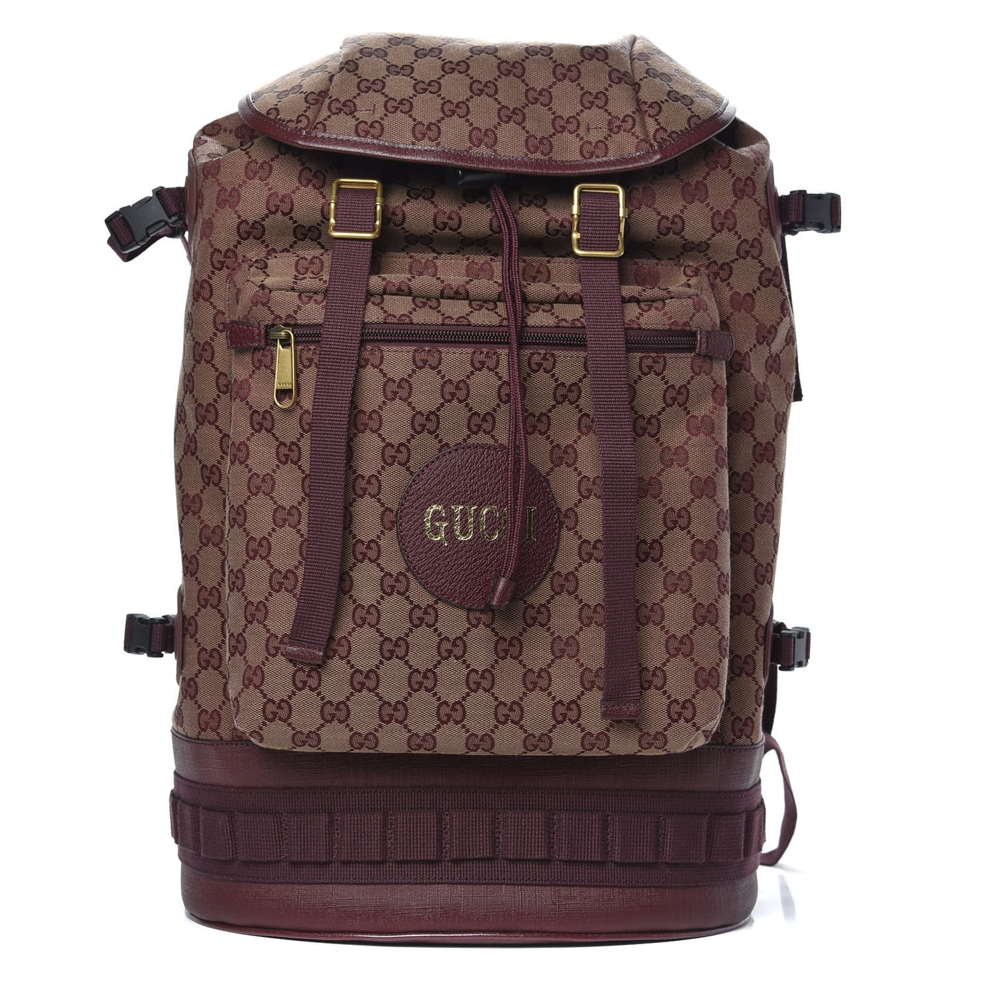 GG Monogram Script Logo Large Double Pocket Backpack Sahara Rubino Bordeaux