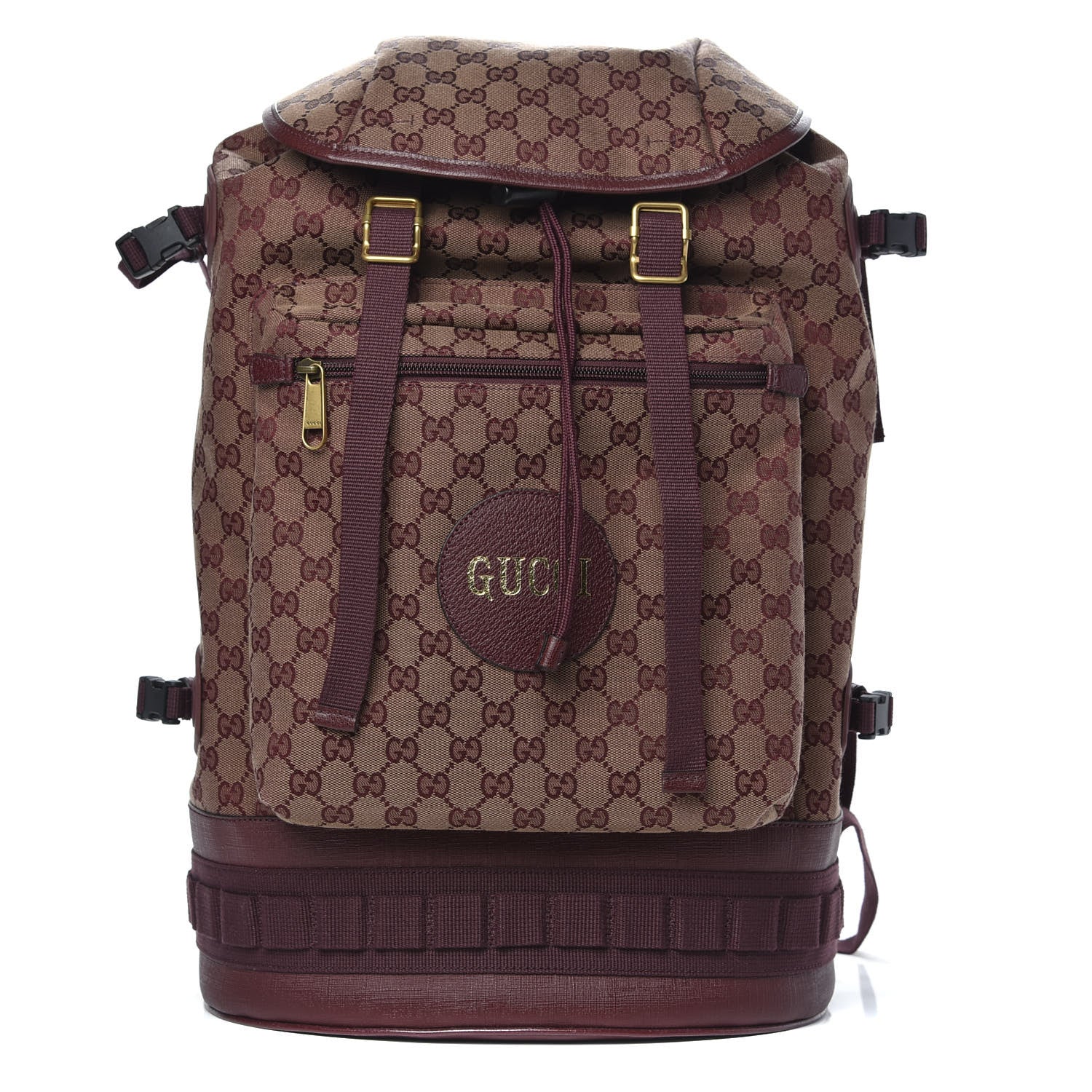 Gucci GG Monogram Script Logo Large Double Pocket Backpack Sahara Rubino Bordeaux 1 of 10
