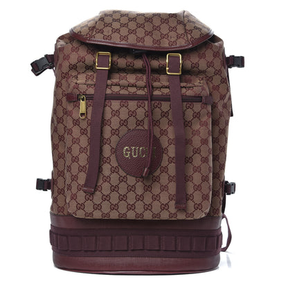 Gucci GG Monogram Script Logo Large Double Pocket Backpack Sahara Rubino Bordeaux 1 of 10