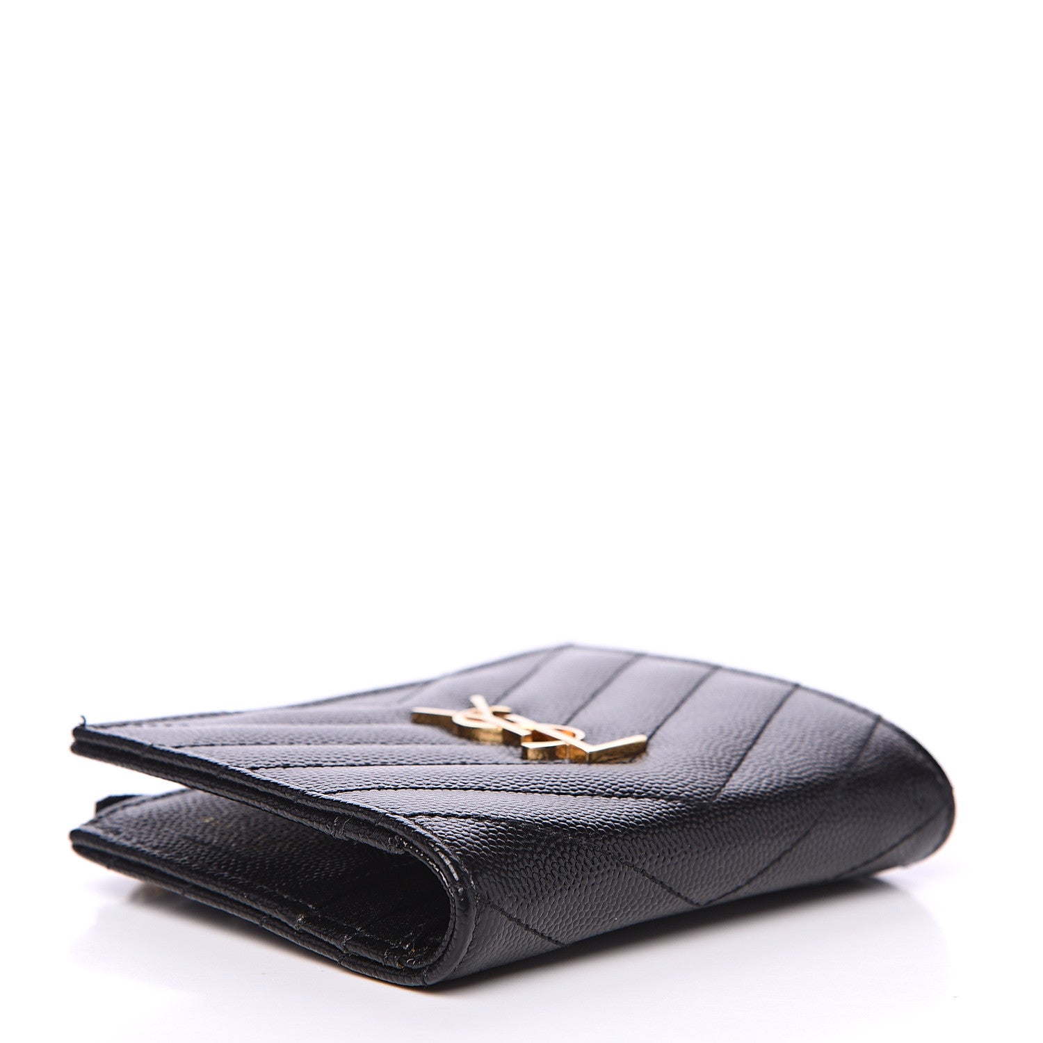 Saint Laurent Grain De Poudre Matelasse Chevron Monogram Zipped Card Case Black 3 of 7
