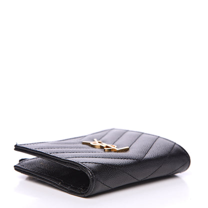 Saint Laurent Grain De Poudre Matelasse Chevron Monogram Zipped Card Case Black 3 of 7