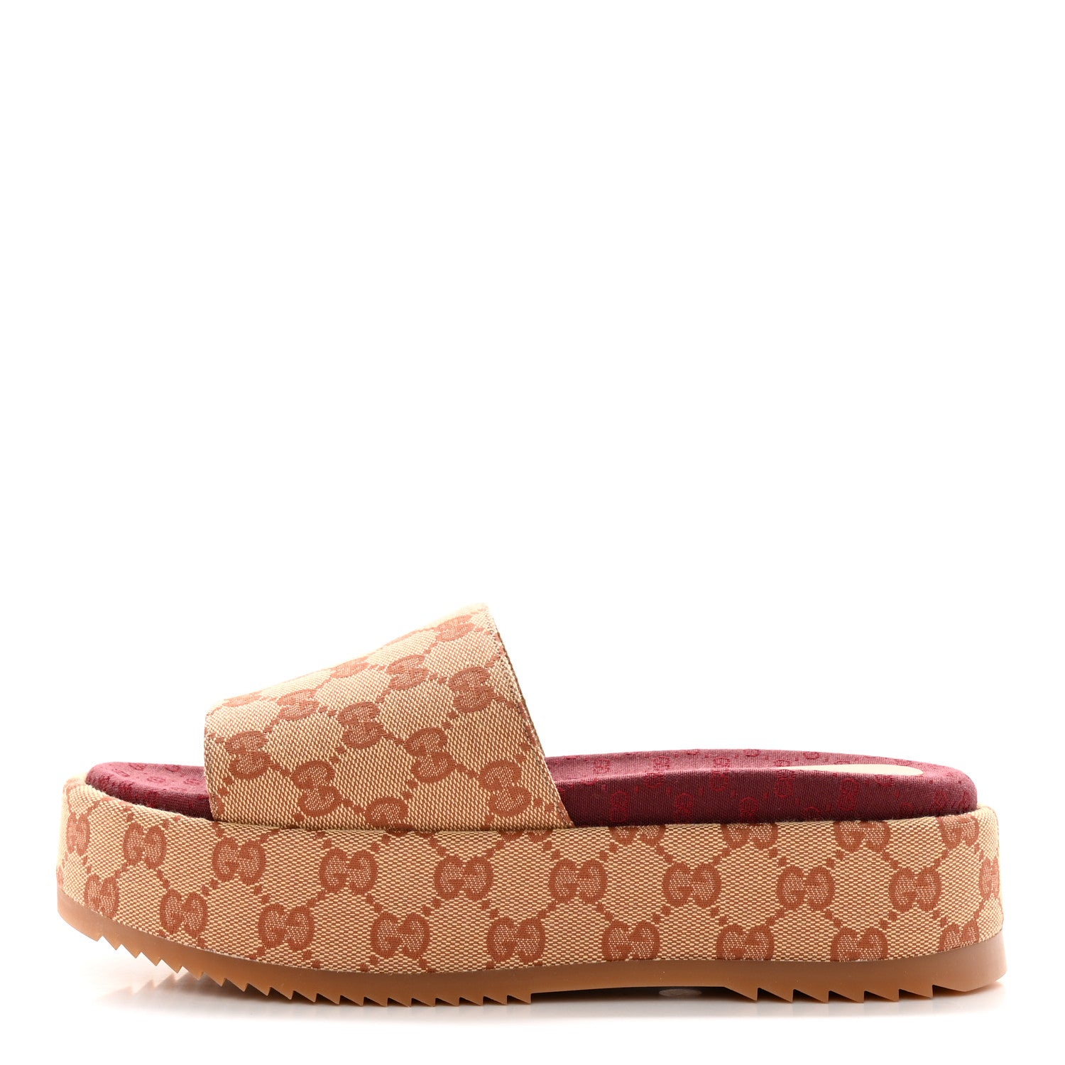 Gucci Canvas GG Monogram Angelina Platform Slide Sandals 38 Beige Ruggine 1 of 9