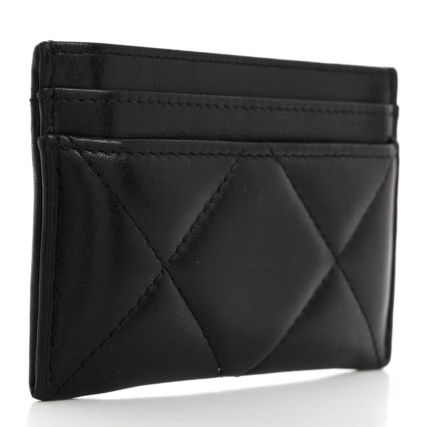 Lambskin Quilted Chanel 19 Card Holder Black