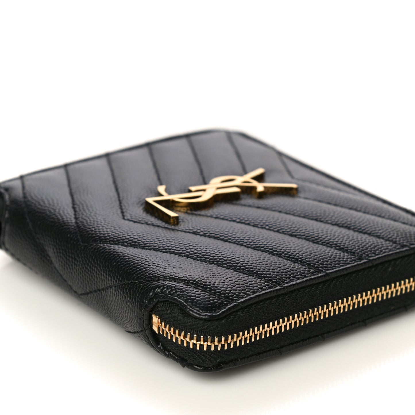 Grain De Poudre Matelasse Chevron Monogram Compact Zip Around Wallet Black