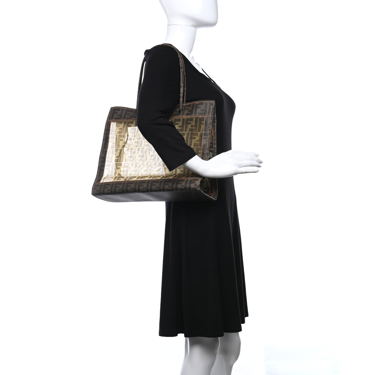 Fendi Mesh Glazed Fabric FF 1974 Tote Tobacco 2 of 10