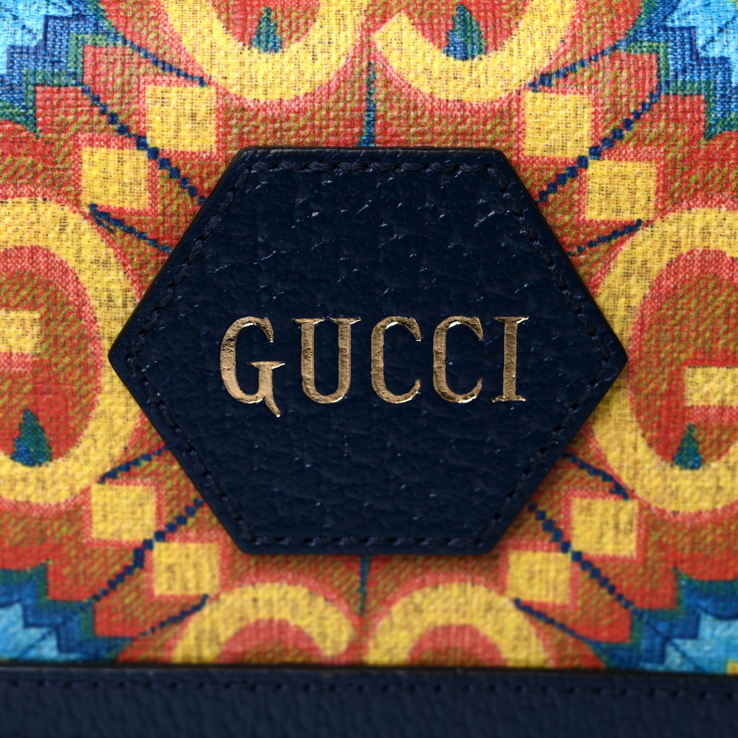 Gucci GG Supreme Kaleidoscope Calfskin Script Logo Gucci 100 Card Case Wallet Blue Orange Multicolor Blue Agata 7 of 9
