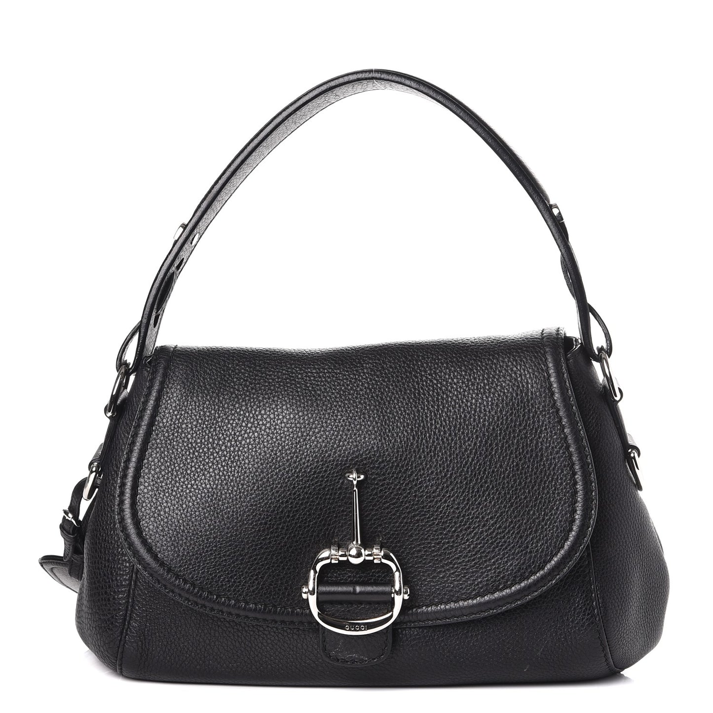 Pebbled Calfskin Medium Techno Horsebit Shoulder Flap Bag Black