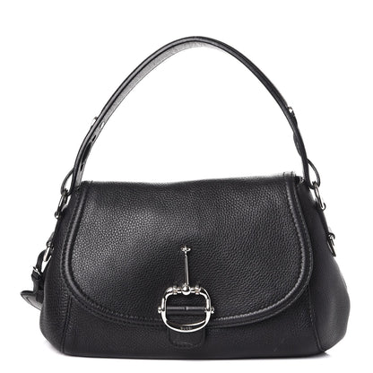 Gucci Pebbled Calfskin Medium Techno Horsebit Shoulder Flap Bag Black 1 of 7