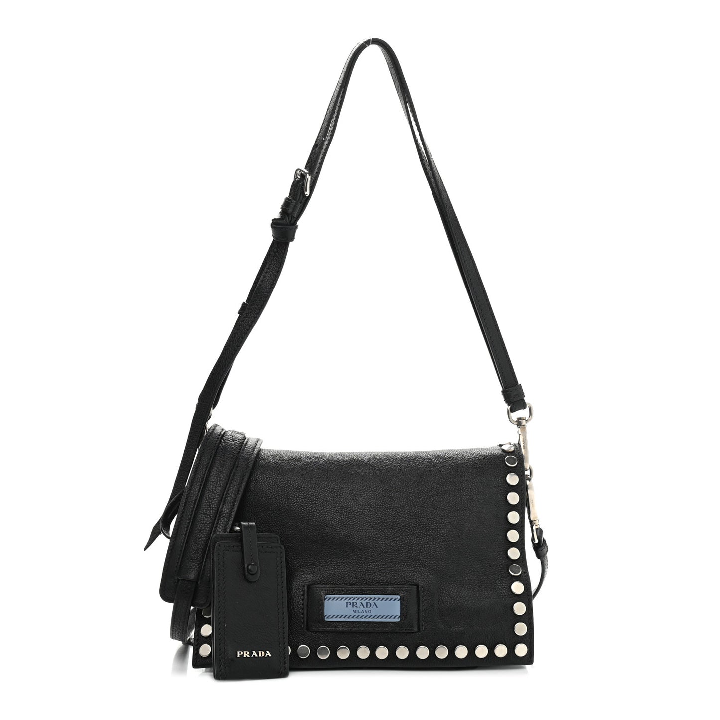 Glace Calfskin Studded Etiquette Flap Black