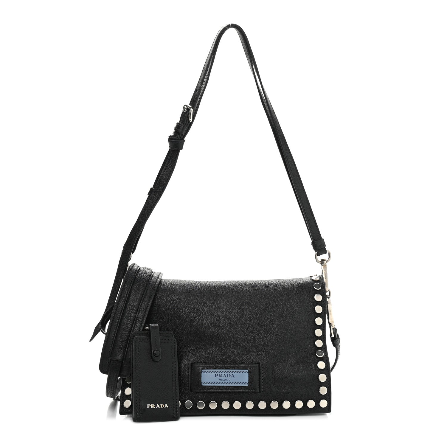 Prada Glace Calfskin Studded Etiquette Flap Black 1 of 16