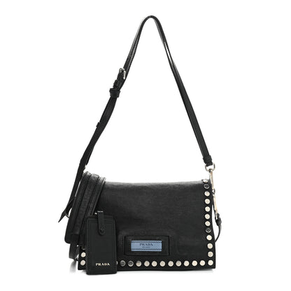 Prada Glace Calfskin Studded Etiquette Flap Black 1 of 16