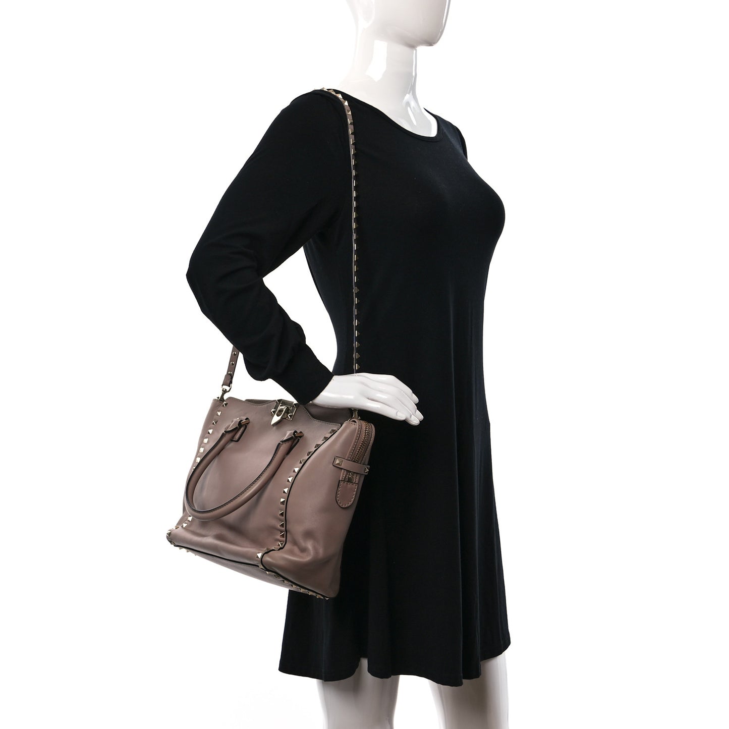 Vitello Rockstud Double Handle Tote Poudre