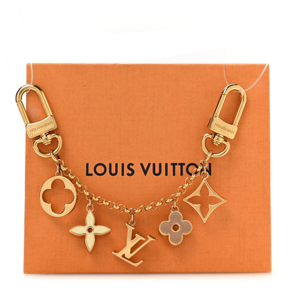 Louis Vuitton Brass Enamel Fleur De Monogram Bag Charm Chain Gold 4 of 4