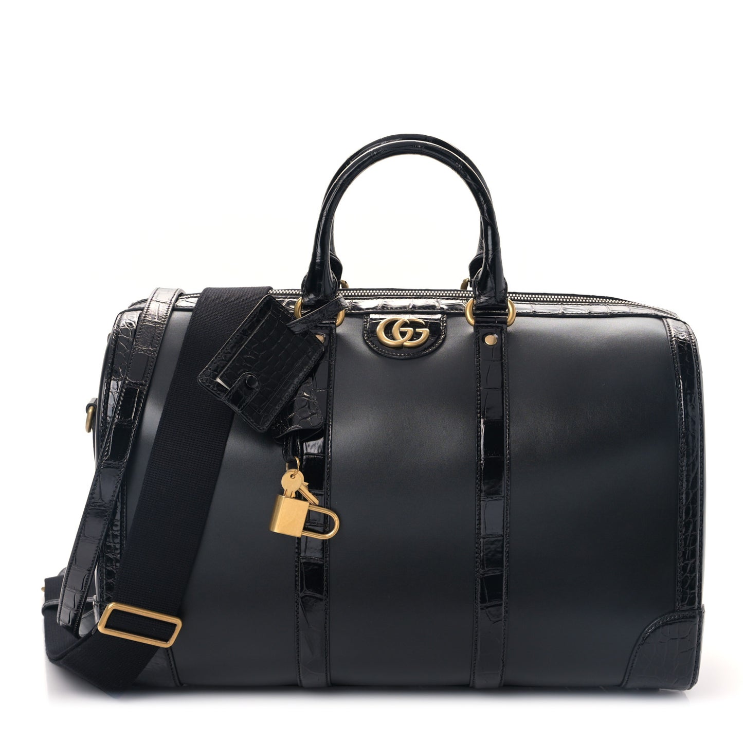 Calfskin Crocodile Double G Duffle Bag Black