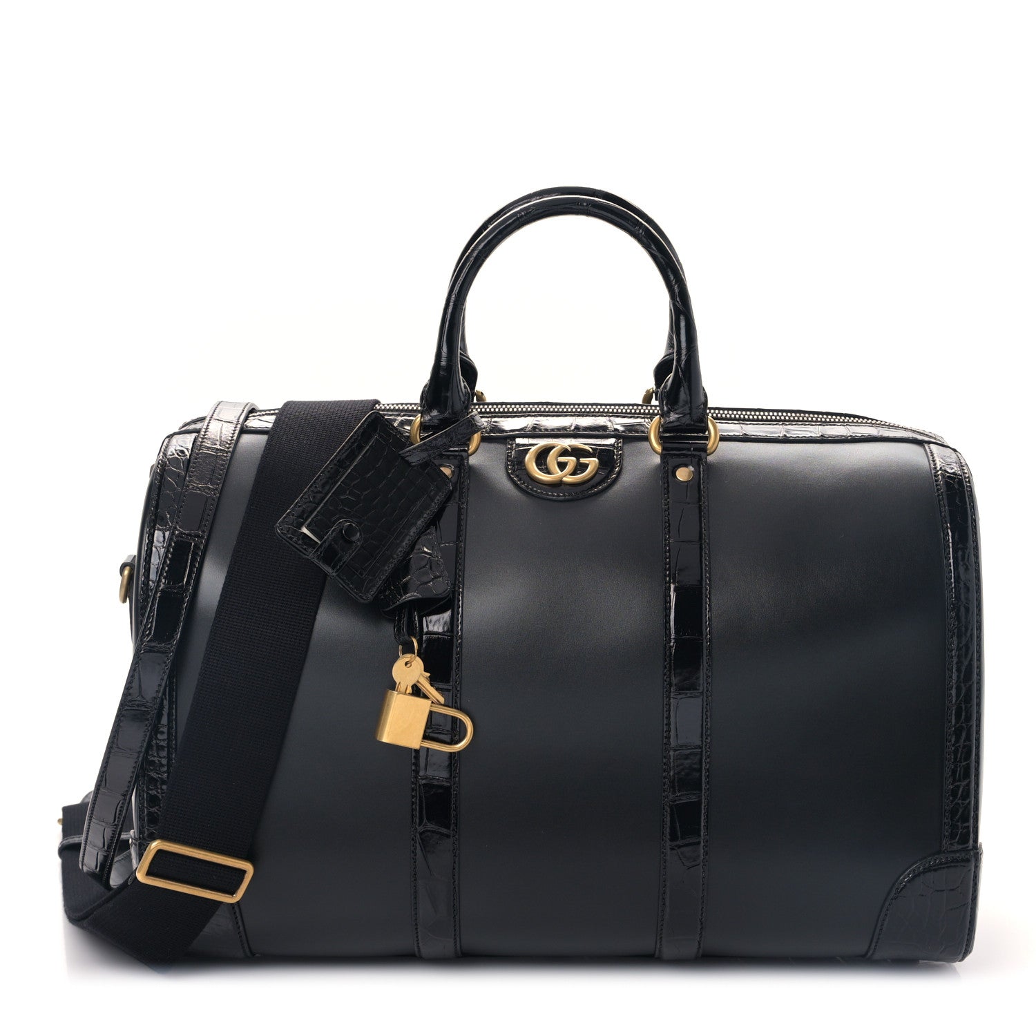 Gucci Calfskin Crocodile Double G Duffle Bag Black 1 of 9