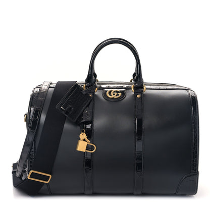 Gucci Calfskin Crocodile Double G Duffle Bag Black 1 of 9