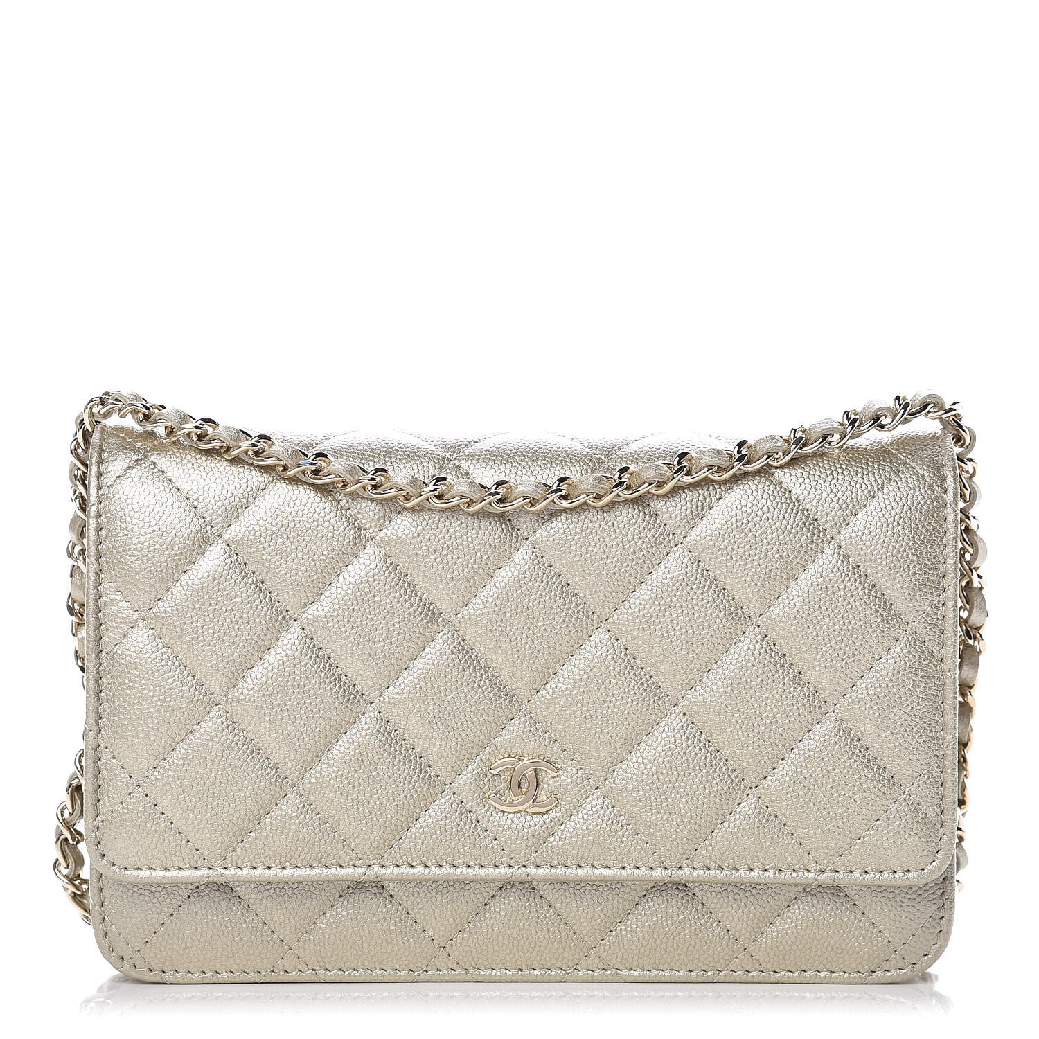 Chanel Pearly Caviar Quilted Wallet On Chain WOC Light Gold 1 of 11
