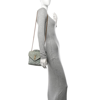 Saint Laurent Suede Calfskin Y Quilted Monogram Small Loulou Chain Satchel Vert Opaline 2 of 11