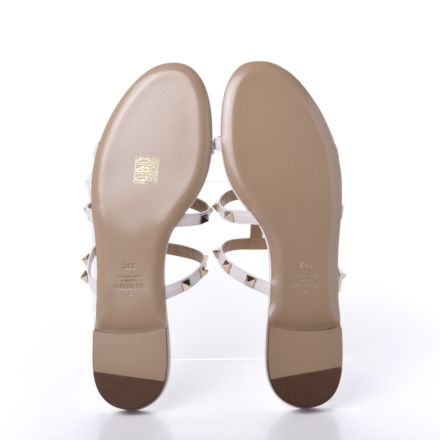 Calfskin Rockstud Caged Flat Slide Sandals 39.5 White