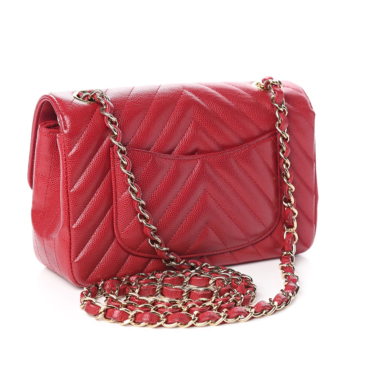 Chanel Caviar Chevron Quilted Mini Rectangular Flap Dark Pink 3 of 10