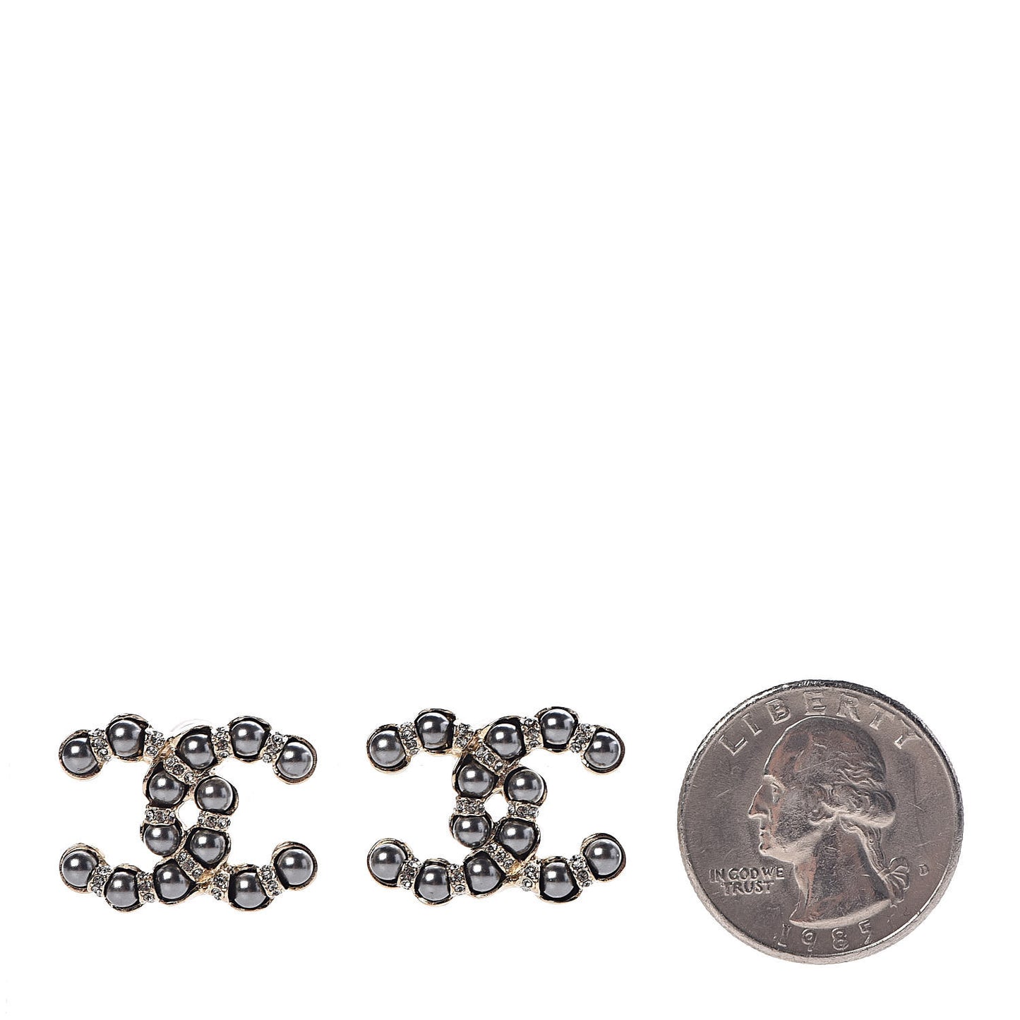 Crystal Bead CC Earrings Gold Dark Grey