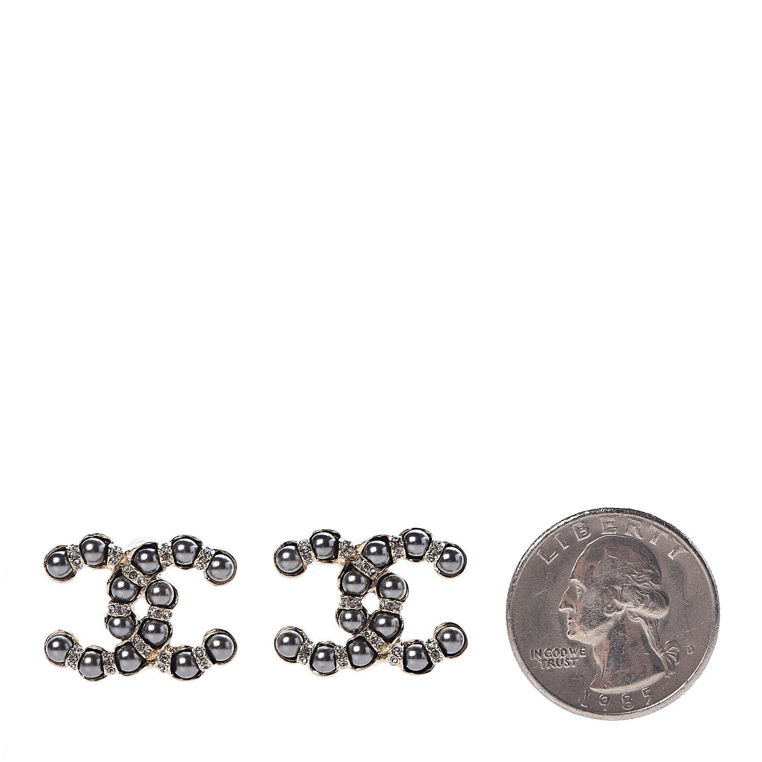 Chanel Crystal Bead CC Earrings Gold Dark Grey 2 of 5