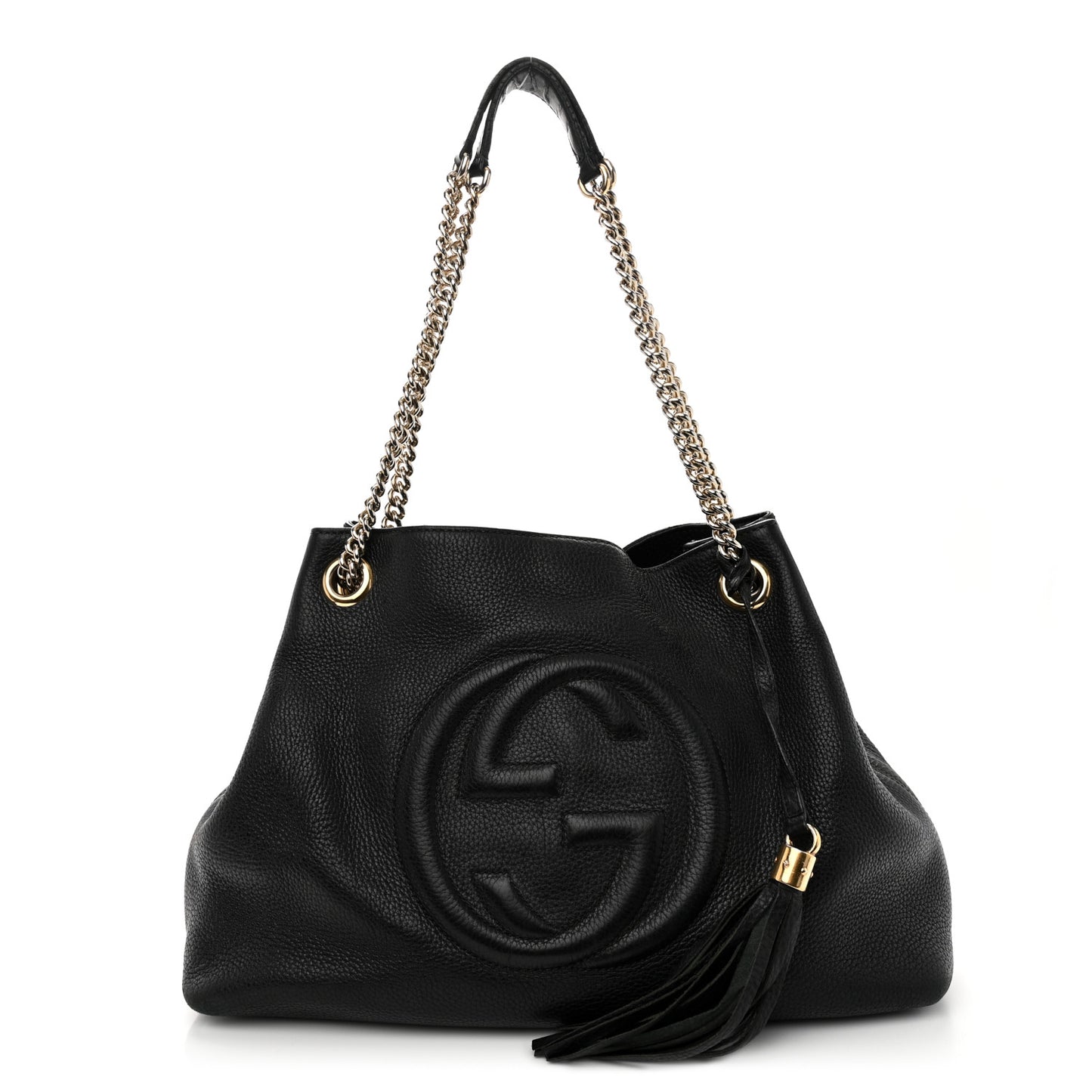 Pebbled Calfskin Medium Soho Chain Shoulder Bag Black