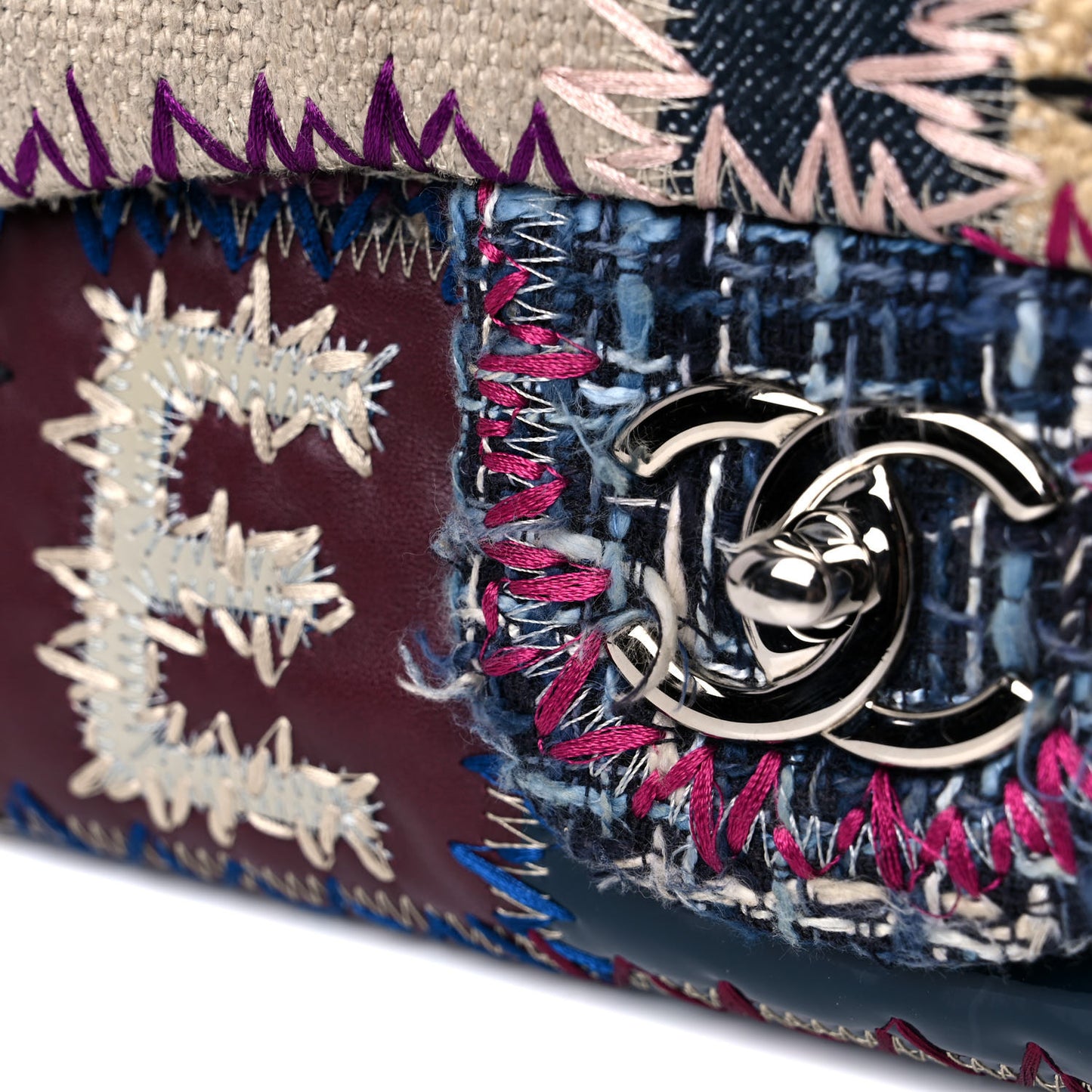 Denim Tweed Patchwork Jumbo Single Flap Multicolor