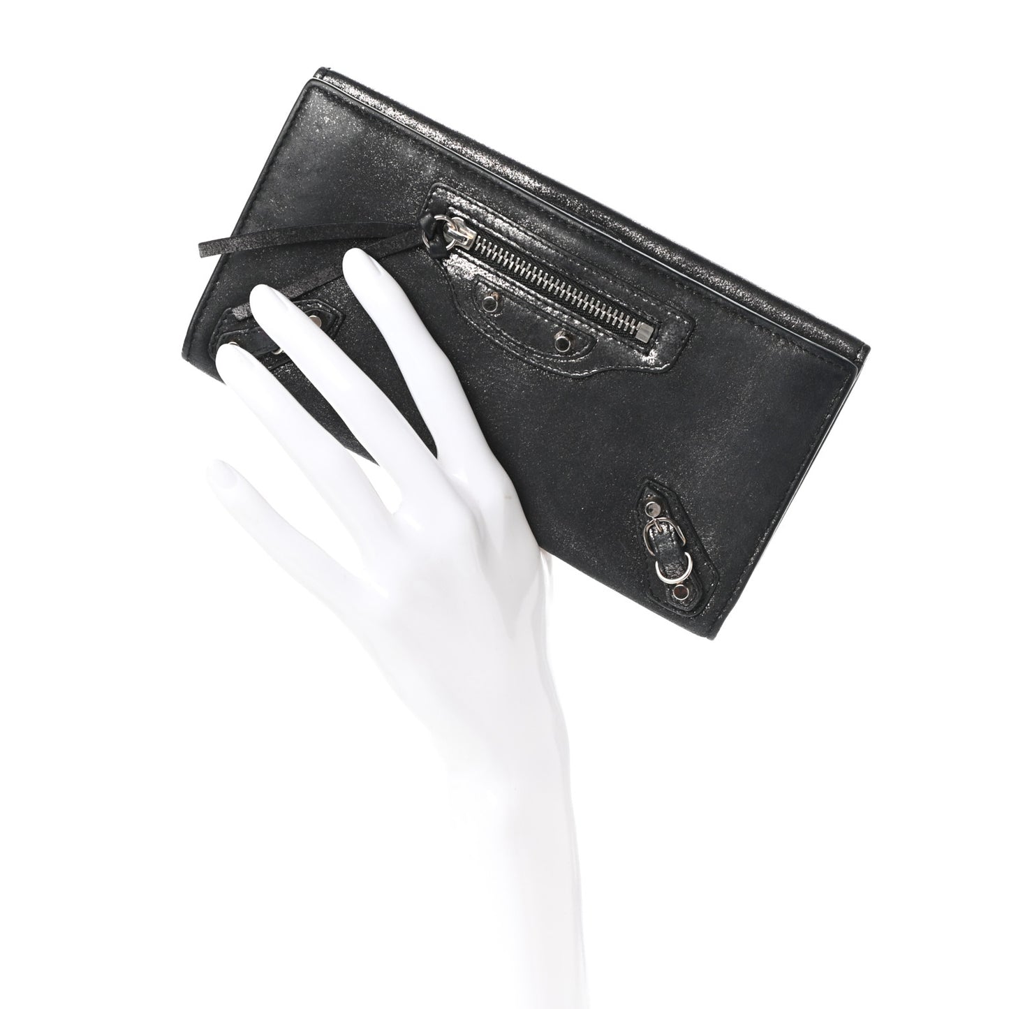 Metallic Calfskin Milkyway Platre Continental Wallet Black
