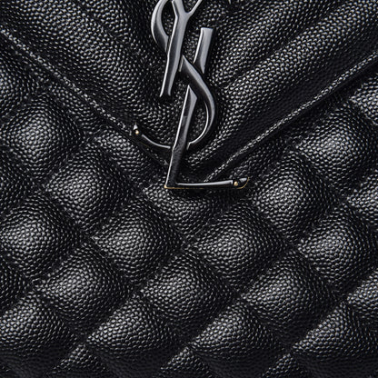 Saint Laurent Grain De Poudre Textured Mixed Matelasse Large Triquilt Monogram Monochrome Satchel Black 8 of 14
