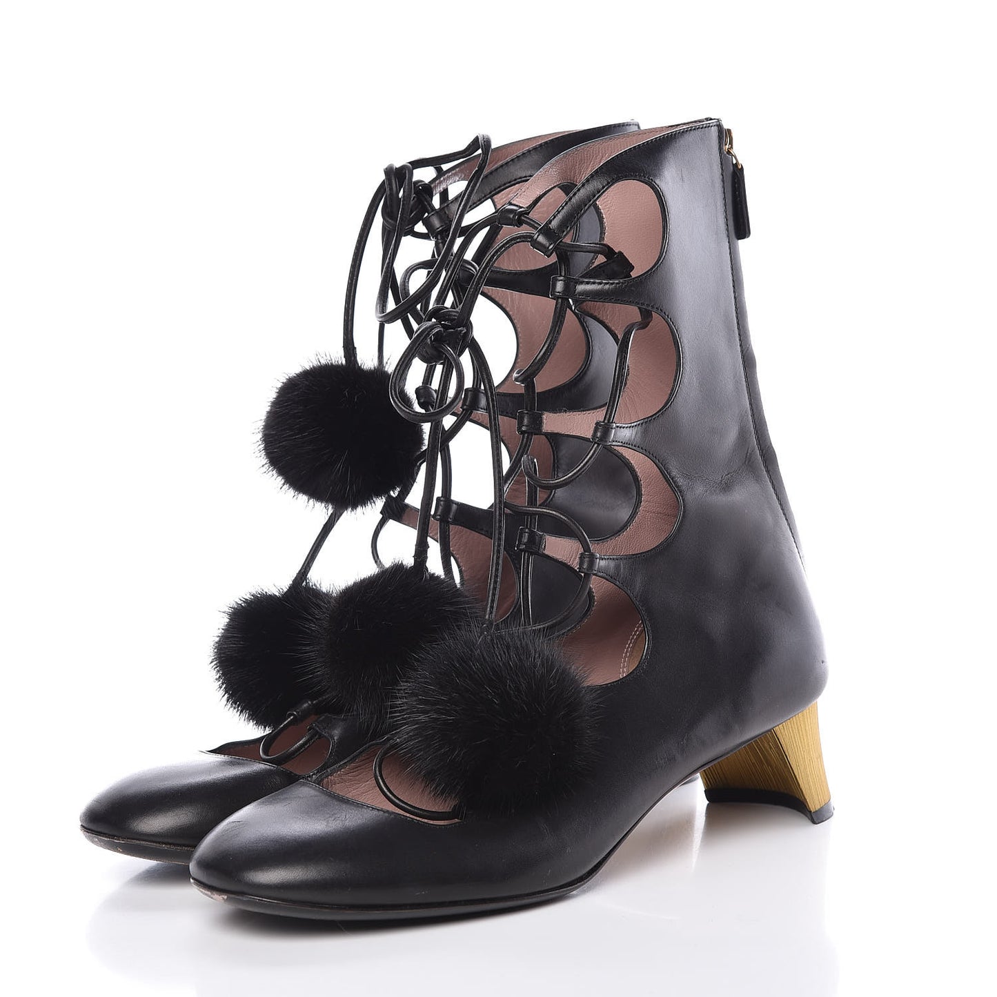 Calfskin Heloise Lace Up Ankle Boots 38 Black