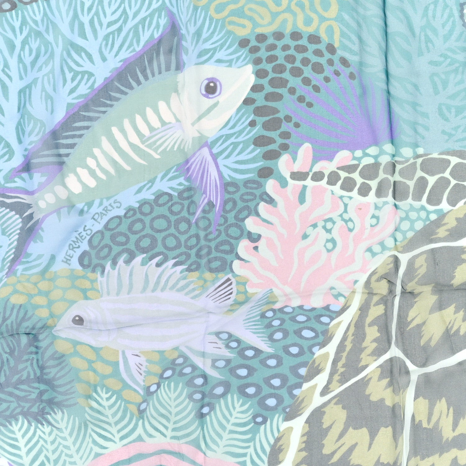 Hermes Silk Mousseline Under The Waves Shawl 140 Aqua Turquoise Violet 2 of 3