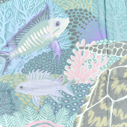Hermes Silk Mousseline Under The Waves Shawl 140 Aqua Turquoise Violet 2 of 3