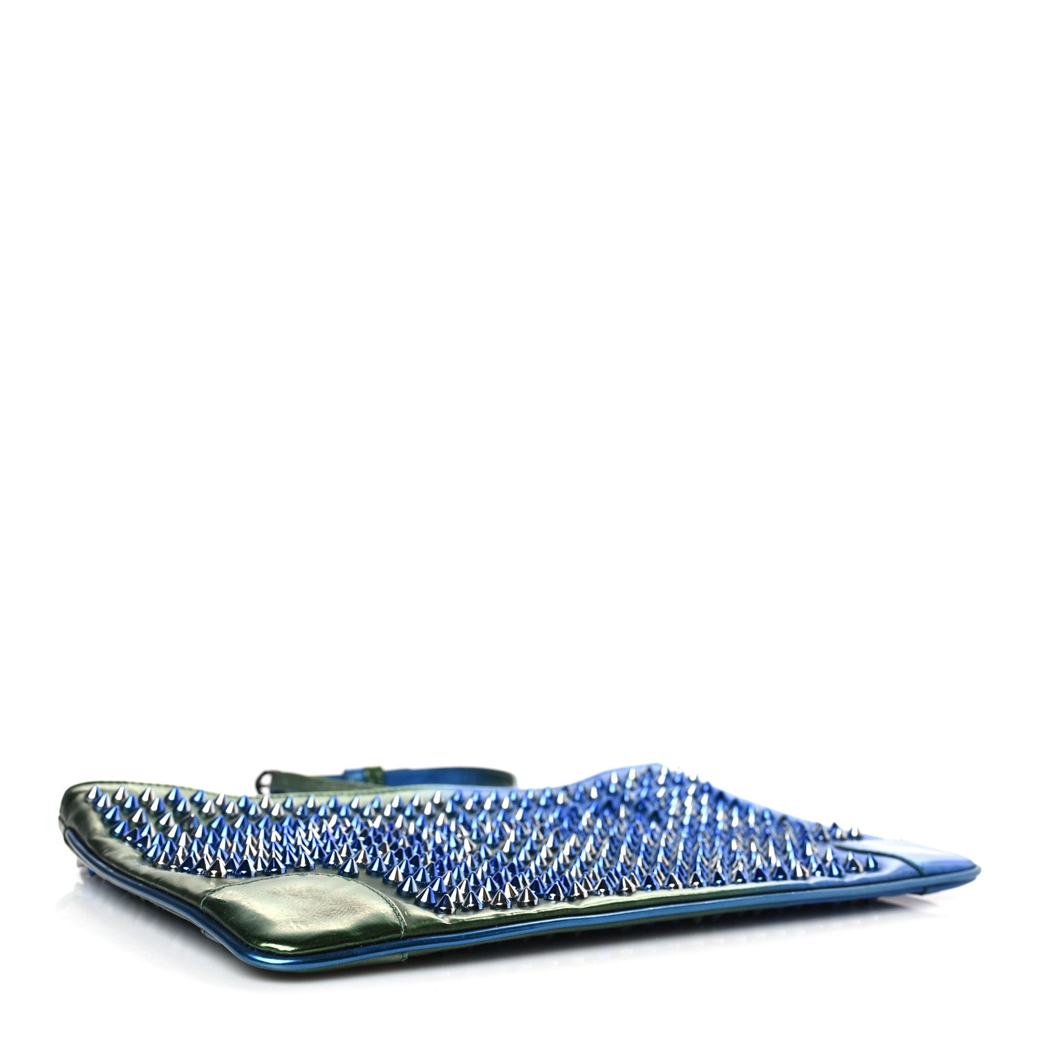 Christian Louboutin Patent Scarabe Loubiposh Spikes Chain Clutch Ocean Amazon 4 of 11