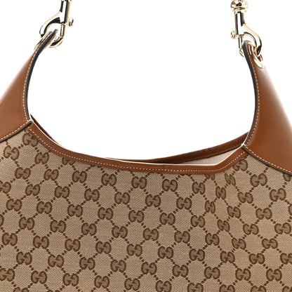 Gucci GG Supreme B Large Shoulder Bag Beige Dark Brown 9 of 13