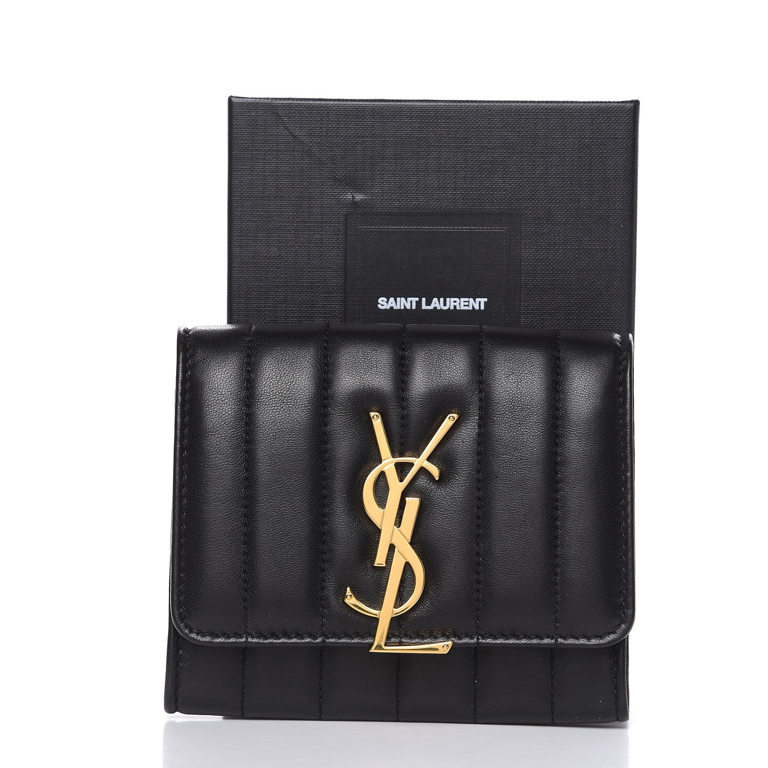 Saint Laurent Lambskin Matelasse Monogram Vicky Tri-Fold Wallet Black 7 of 7