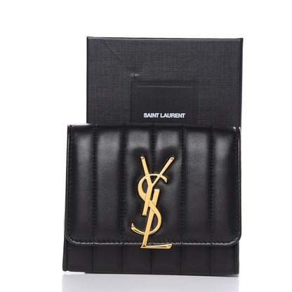 Saint Laurent Lambskin Matelasse Monogram Vicky Tri-Fold Wallet Black 7 of 7
