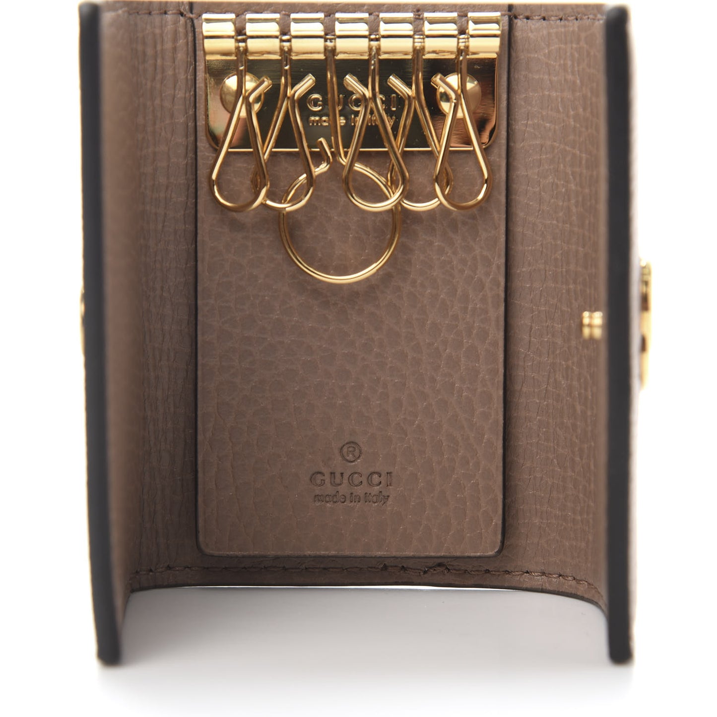 Dollar Calfskin GG Supreme Monogram GG Marmont 6 Key Holder Case Porcelain Rose Beige Ebony