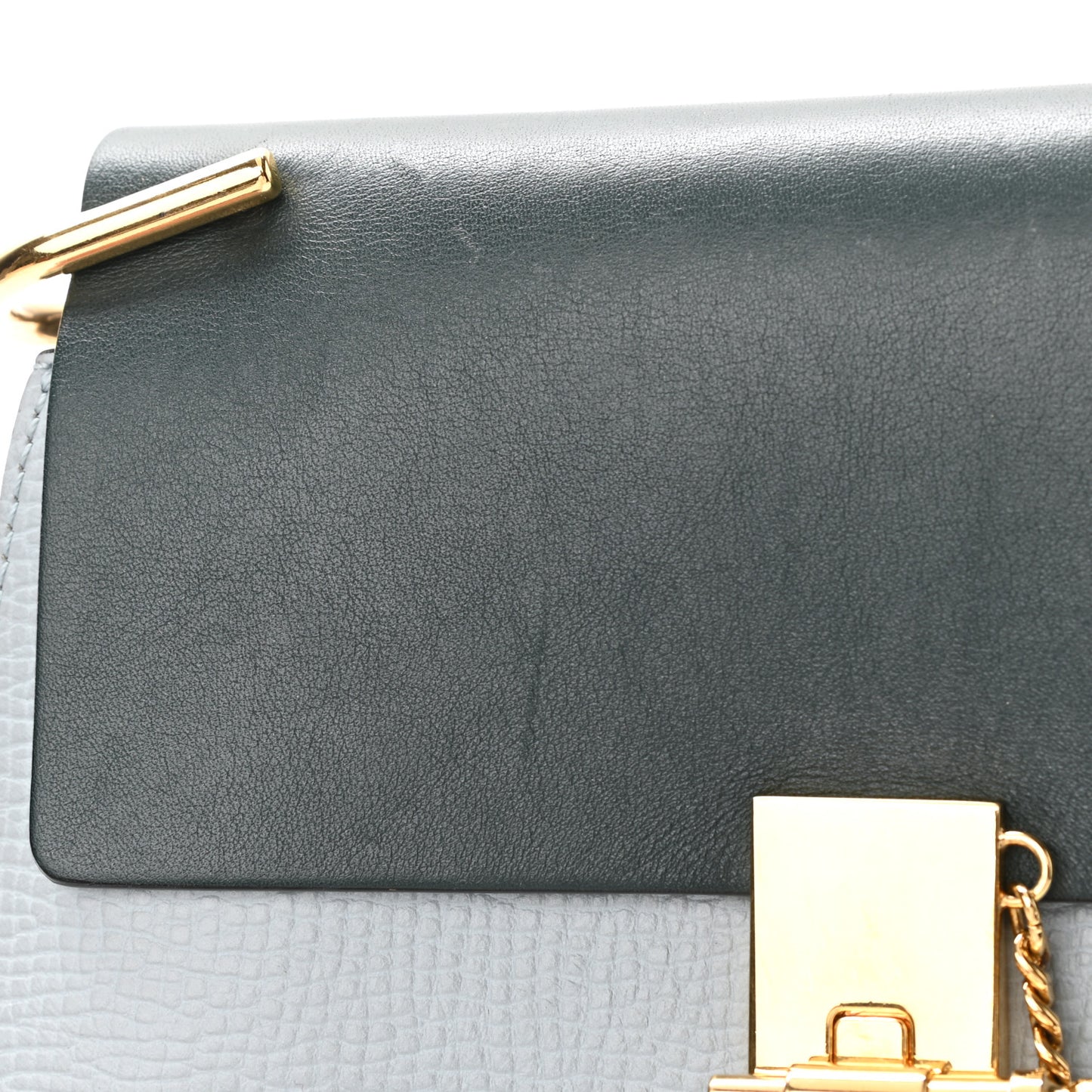 Grained Calfskin Lambskin Bi-Color Drew Shoulder Bag Cloudy Blue Green