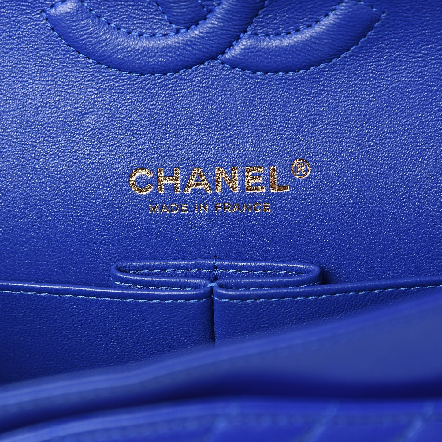 Lambskin Chevron Quilted Medium Double Flap Blue