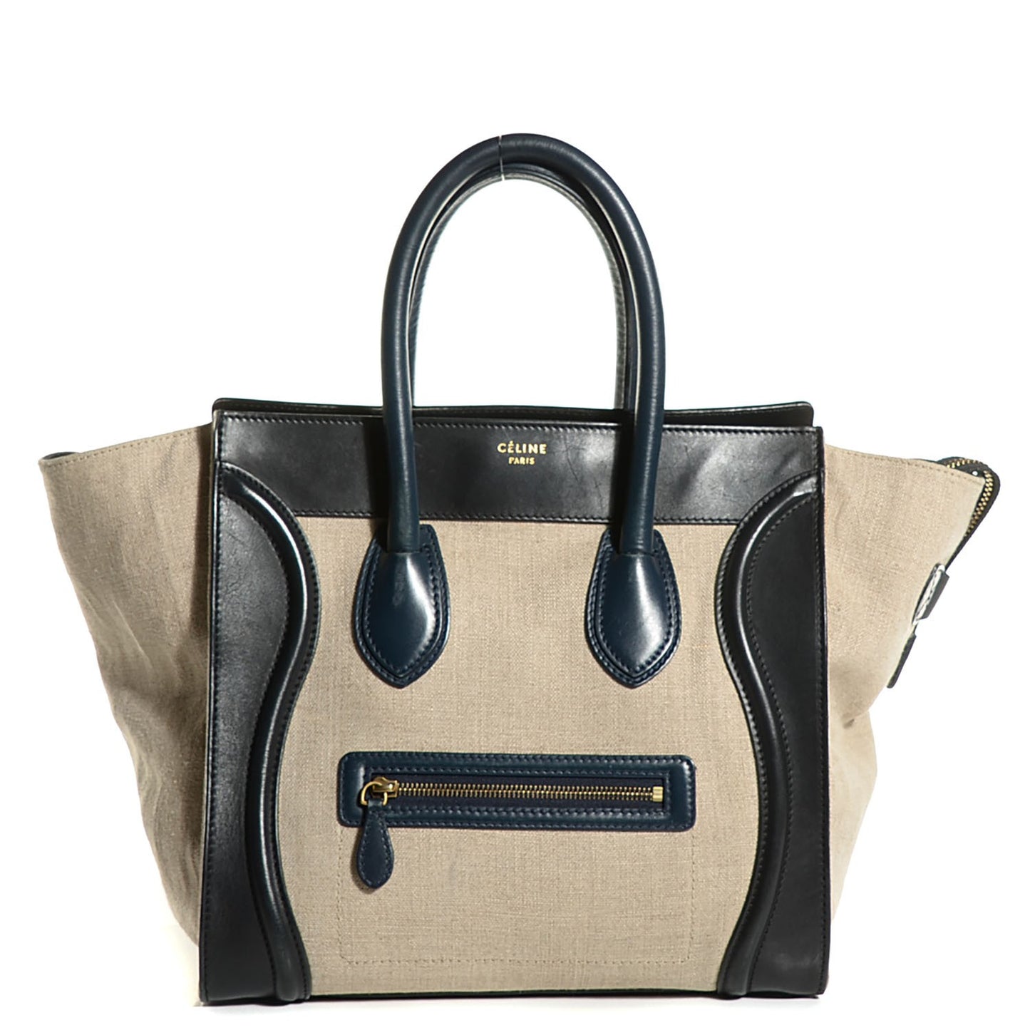 Smooth Calfskin Linen Mini Tri-Color Luggage Black Khaki Navy