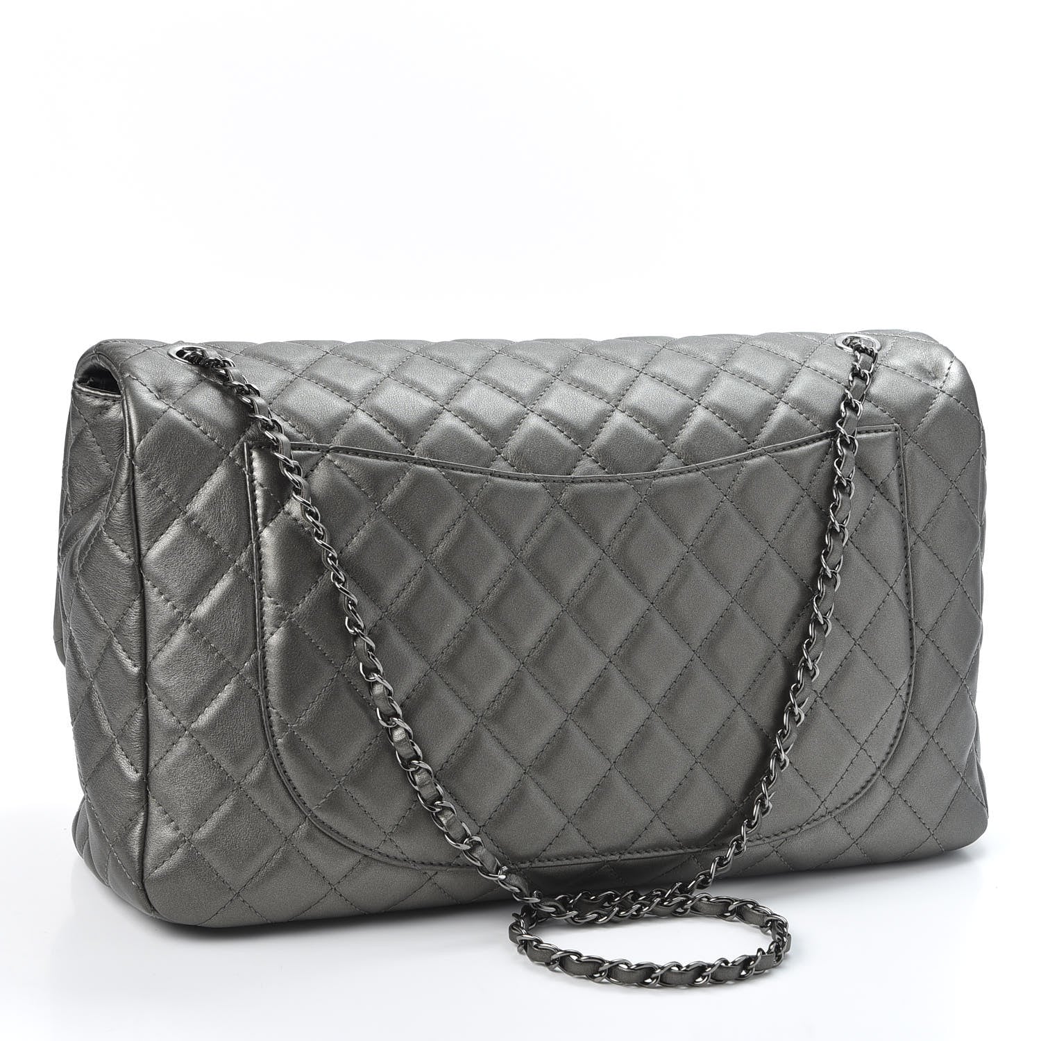 Chanel Metallic Calfskin Quilted Small XXL Travel Flap Bag Dark Silver 2 of 10